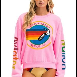 Aviator Nation Pink Sweatshirt with Rainbow Graphic